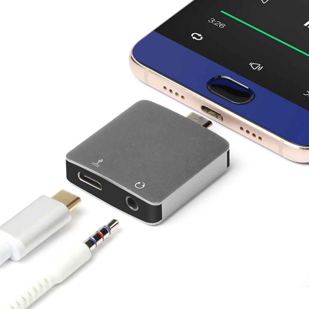 Type C to Audio Adapter, 2 in1 Type-C to 3.5mm Earphone Audio Jack Converter