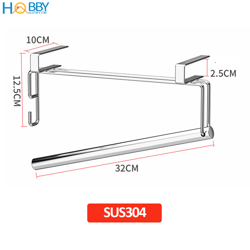 Móc treo cuộn giấy dài lau bếp gắn thành tủ bếp HOBBY Home Decor MGC Inox 304 cao cấp tháo lắp dễ dàng