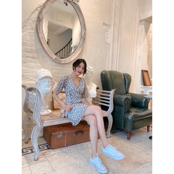 Đầm hoa voan dễ thương Grey Floral Dress