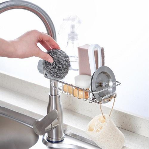 Khay rổ gắn vòi nước bồn rửa chén,giá inox thép không rỉ treo vòi lavabo,nhà tắm,chậu rửa bát,toilet để đồ đa năng