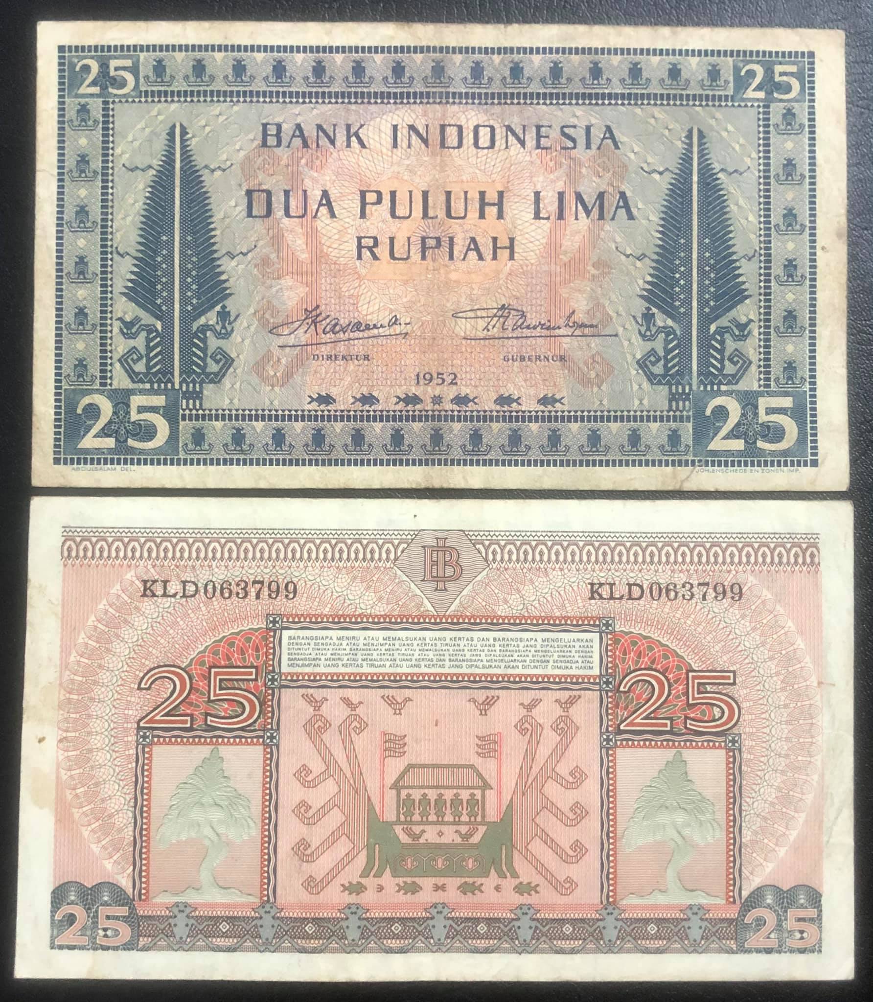 Tiền cổ Indonesia 25 rupiah 1952 sưu tầm