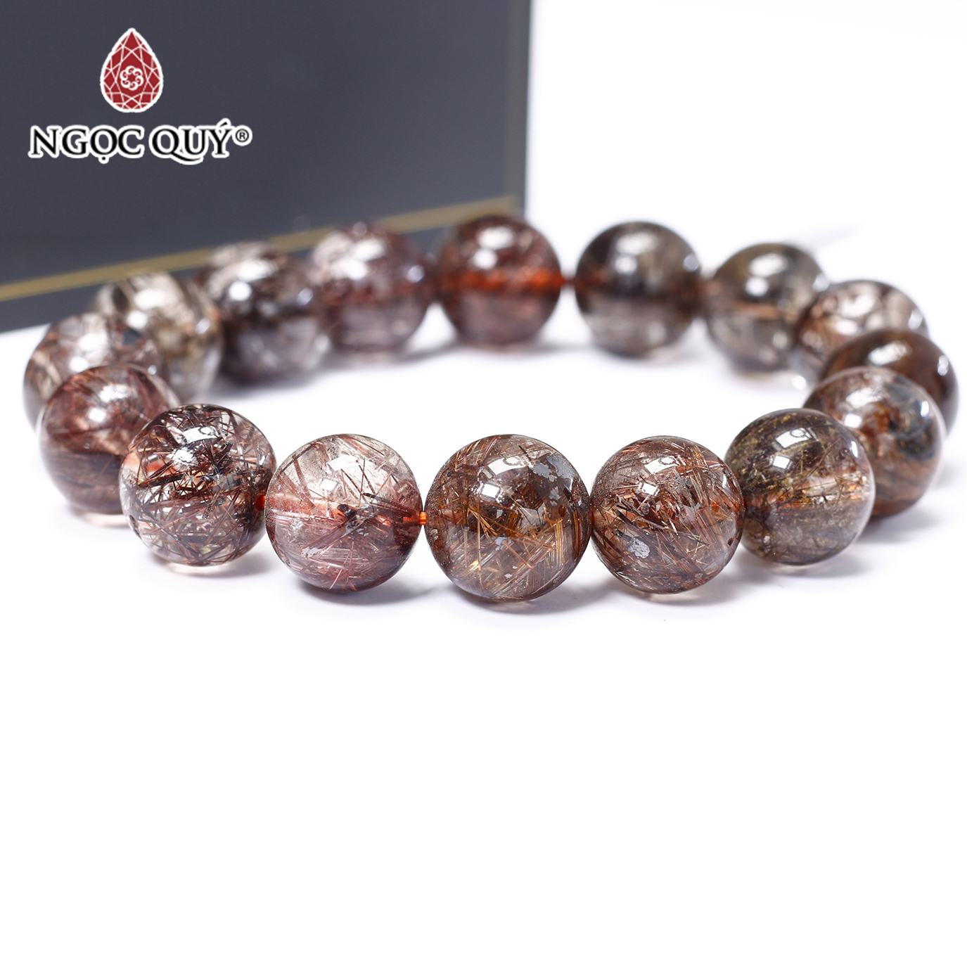 Vòng tay trơn đá thạch tóc đỏ size hạt 13mm mệnh hỏa, thổ - Ngọc Quý Gemstones