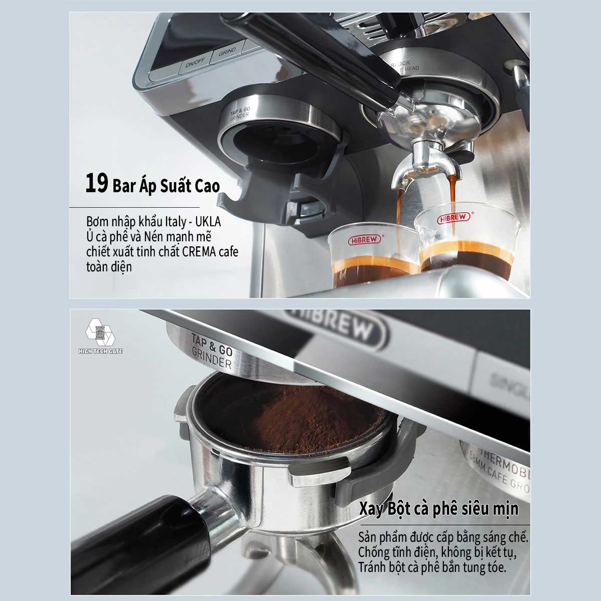 Máy pha cà phê HiBREW CM5020 pha cafe máy espresso 3 in 1, tích hợp xay 30 cấp độ, chuẩn tay cầm 58mm chuyên nghiệp, định lượng tùy ý mức pha, đánh sữa tạo bọt mạnh mẽ, tặng kèm dụng full bộ dụng cụ pha chế, hàng chính hãng