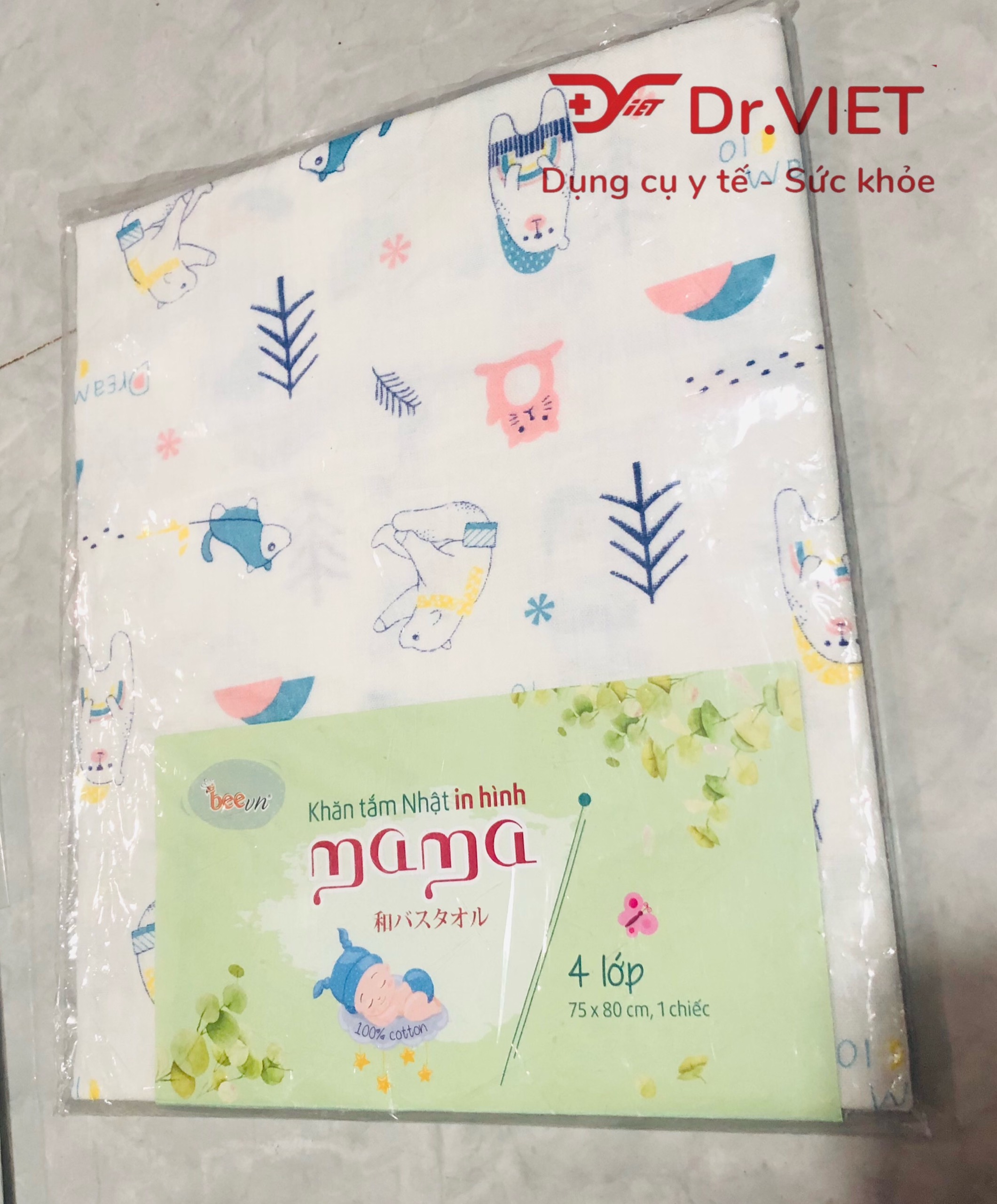 Khăn tắm Nhật sợi mịn Mama thương hiệu BeeVN 4 lớp in hình cao cấp làm từ sợi Cotton mềm mịn thích hợp cho mọi loại da