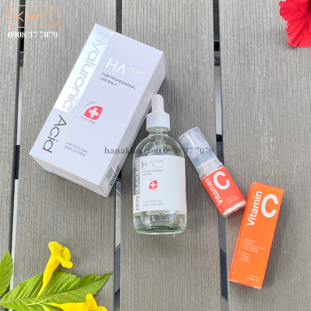 Combo 2 Serum Căng Bóng Trắng Da, Tinh chất dưỡng da - Serum HA Plus 100ml + Serum Vitamin C Bột 14g Hàn Quốc