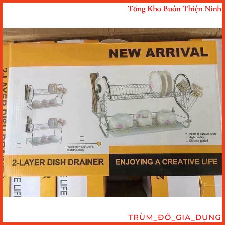 Giá úp bát đĩa 2 tầng inox có khay hứng nước