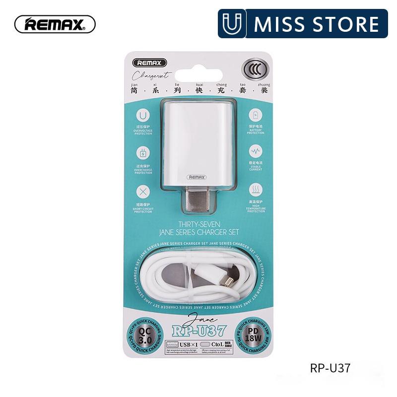 Hình ảnh Bộ sạc nhanh Remax RP-U37, 2 cổng USB tích hợp QC3.0 và PD 18W - Hàng Chính Hãng