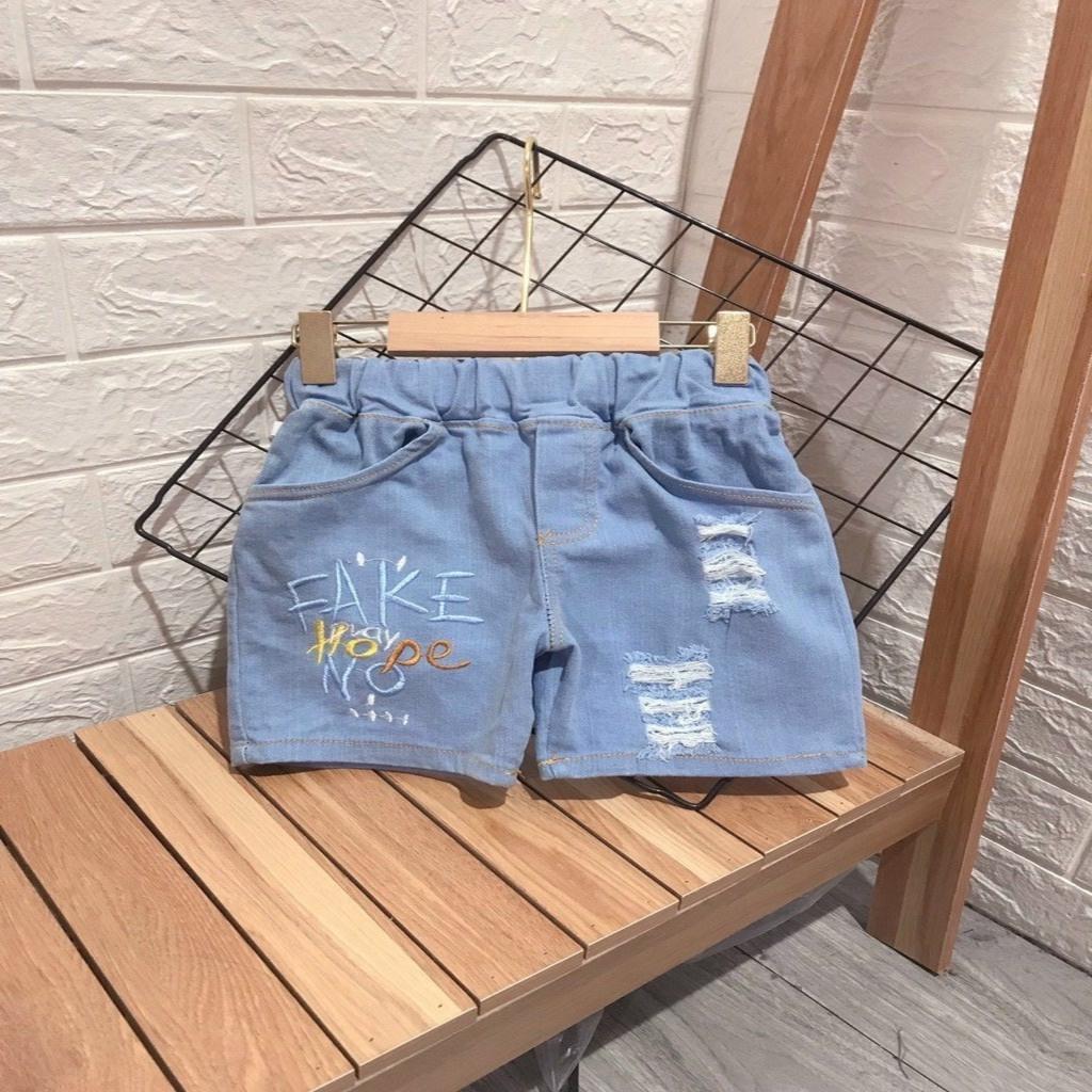 Quần jean bé trai, Quần Bò Đùi Thêu F A K E Cho Bé Trai Bé Gái Mặc Đều Xinh - SUMO KIDS