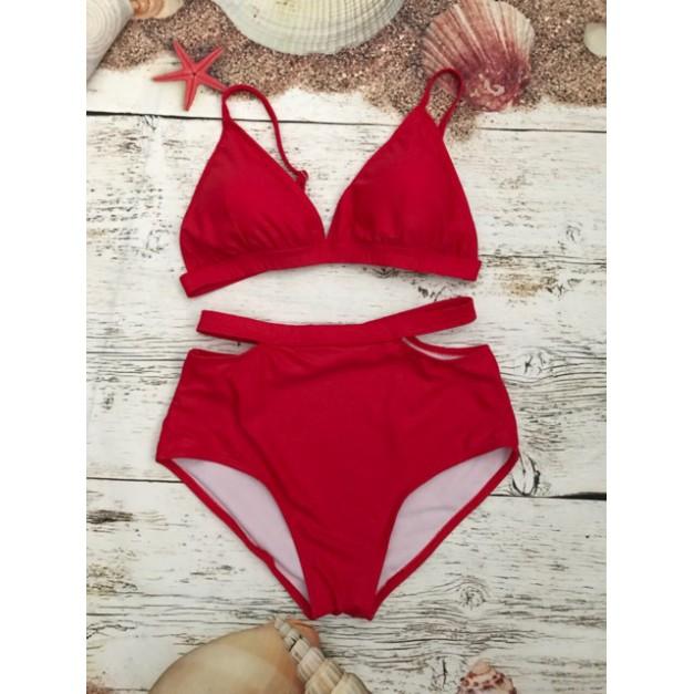 Bikini tam giác quần khoét eo màu rêu, đen, đỏ, cam đất siêu ho