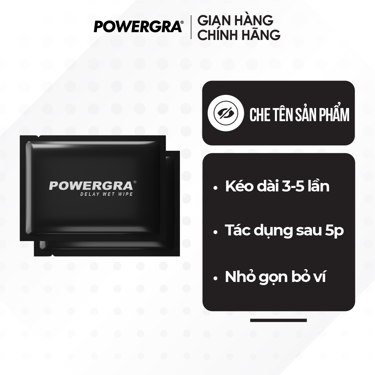 Bộ 2 khăn lau mini đa năng hỗ trợ nam giới Powergra Wet Wipes