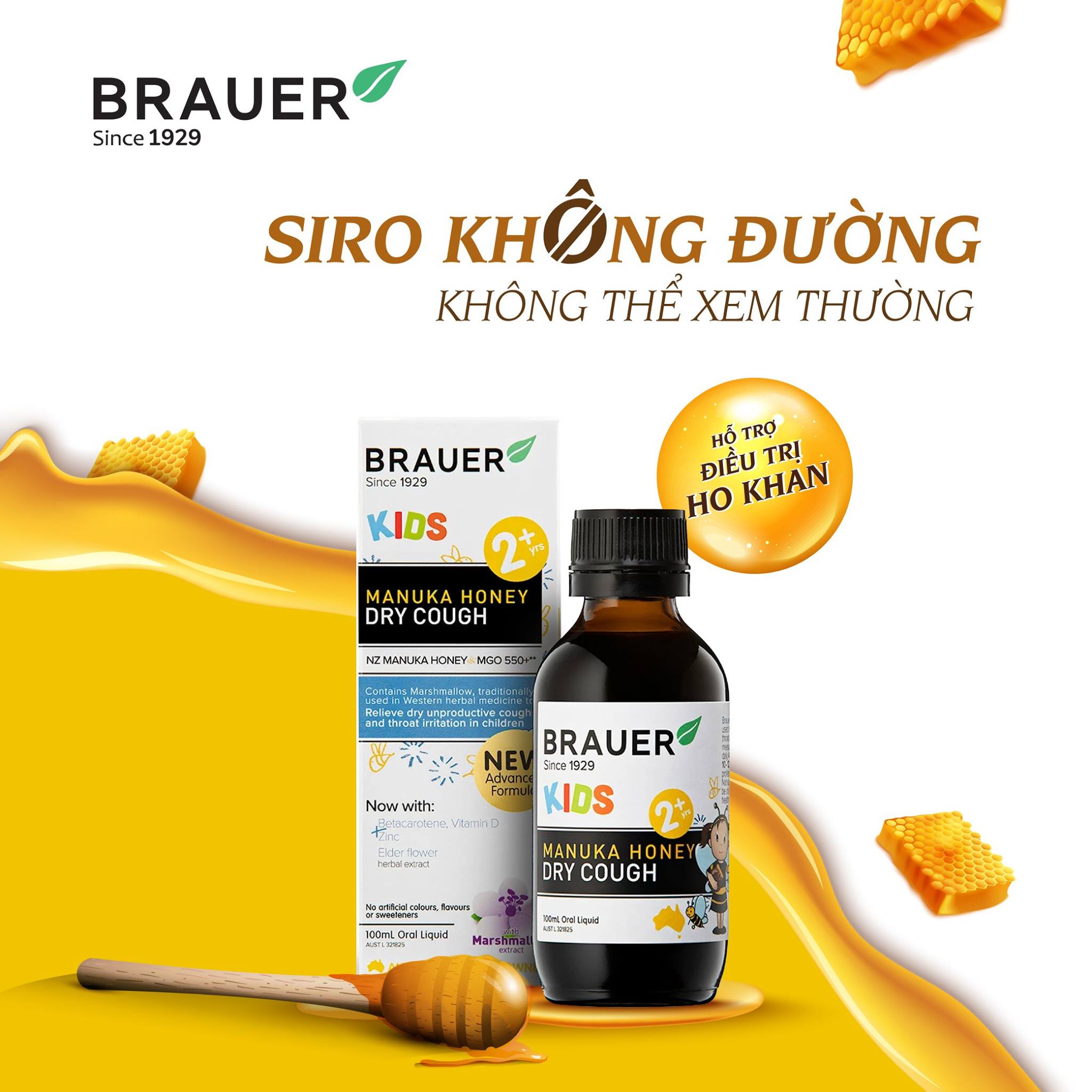 Hỗ Trợ chữa ho cho trẻ Brauer Kids Manuka Honey Dry Cough Úc - QuaTangMe Extaste