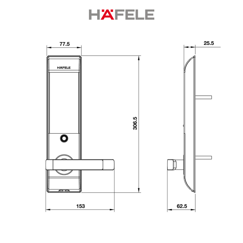 Khóa điện tử Hafele EL7500-TC, thân khóa nhỏ - 912.05.716 Xuất xứ Hàn Quốc (Hàng chính hãng)