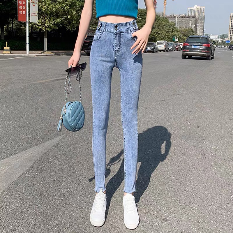 Quần jean dài BIG SIZE xanh đậm lưng 2 nút siêu cao co dãn mạnh 33300 - Dài tua lai 3940 - 33