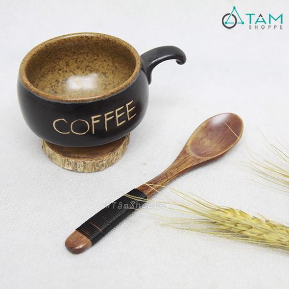 Combo 4 Muỗng gỗ trang trí màu nâu quấn cước W-MG-23