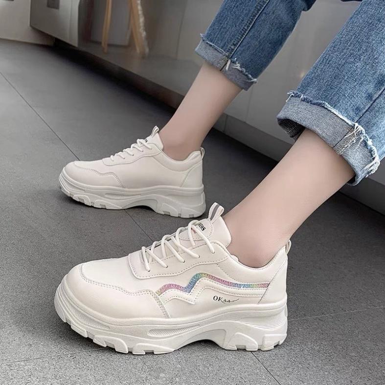 Giày thể thao nữ độn đế vạch sóng K.O - giày sneaker nữ trắng đế cao 7 cm giày ulzzang nữ hàn quốc đẹp giá rẻ 2021