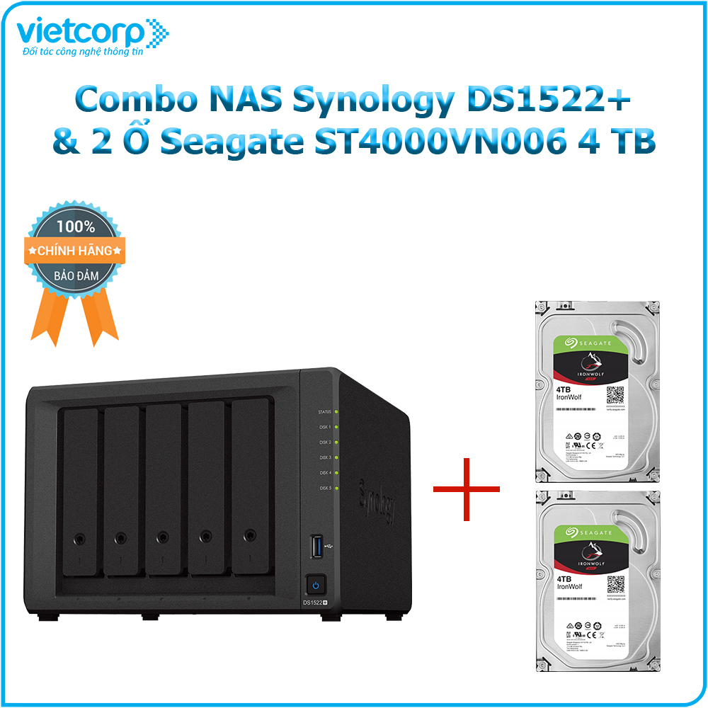 Combo Thiết bị lưu trữ NAS Synology DS1522+ và 2 Ổ cứng Seagate ST4000VN006 4 TB - Hàng Chính Hãng