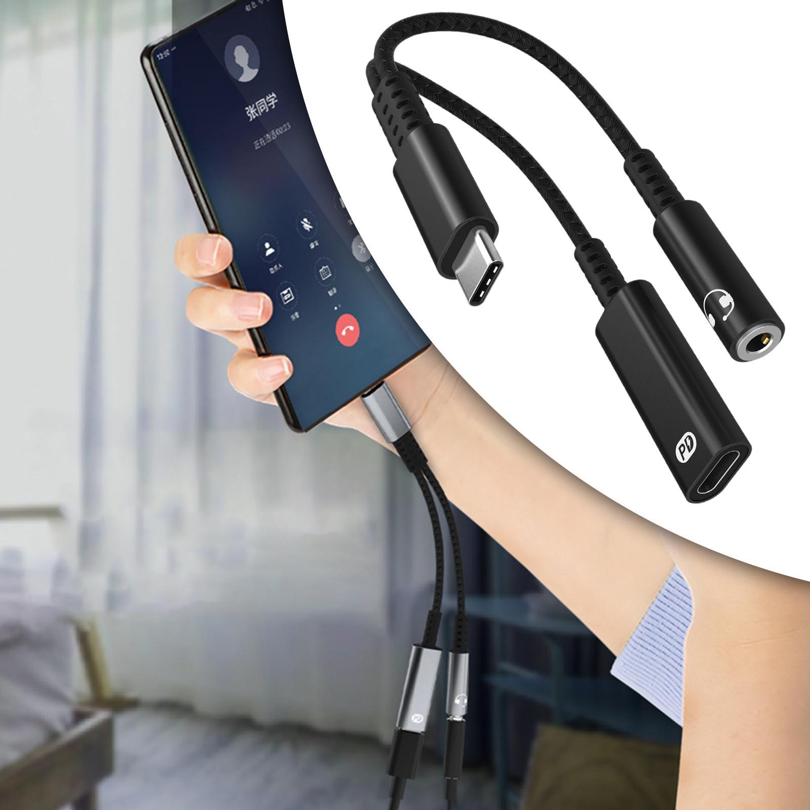 USB C Headphone Jack Charging Cable Black