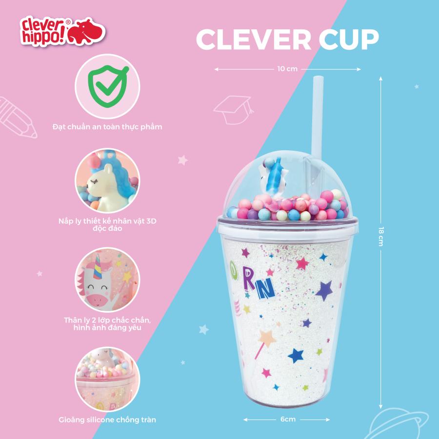 Ly Nhựa Clever Cup Rainbow Unicorn Xanh CLEVERHIPPO PCUP08/BLUE