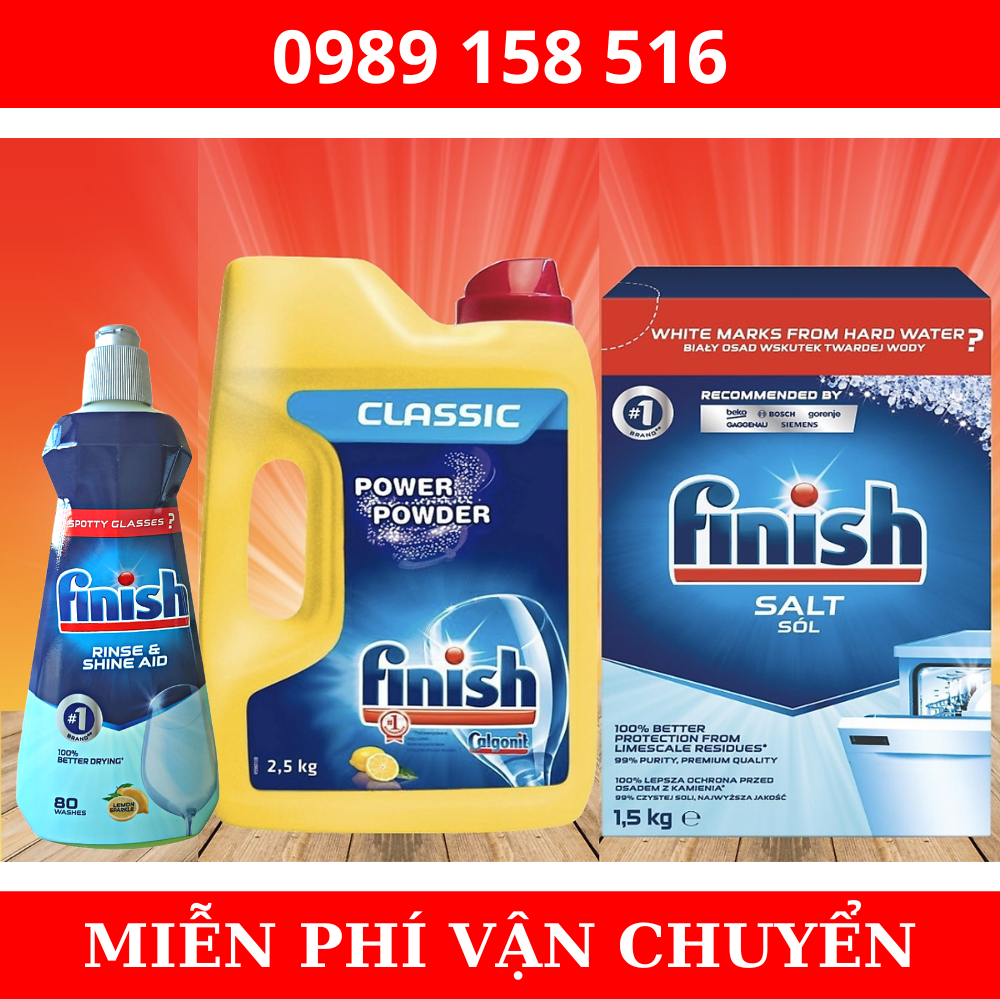 Combo Bột Rửa Bát Finish Nhật 2,2kg + Bóng Finish 400ml + Muối Finish 1,2kg dùng cho máy rửa bát chén ly