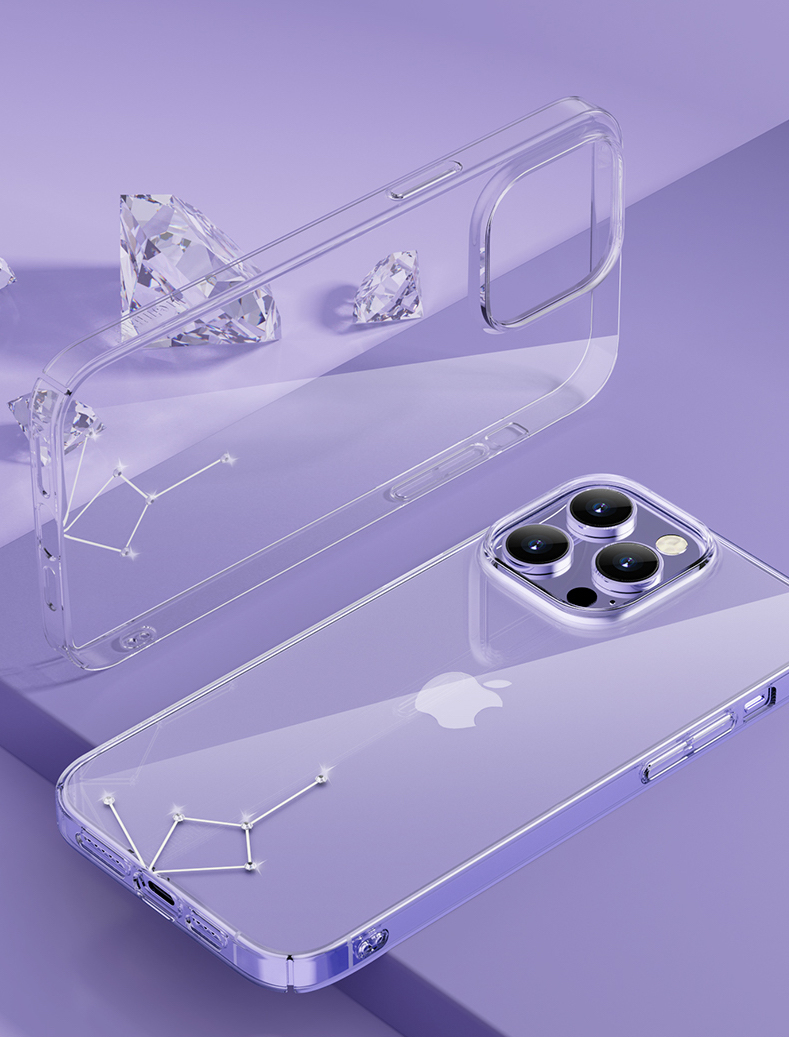 Ốp lưng cứng trong suốt đính đá dành cho iPhone 14 Pro hiệu Memumi - Hàng nhập khẩu