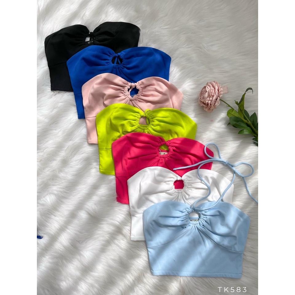 ÁO CROPTOP THUN KHOÉT NGỰC DÂY - TRẮNG ĐEN XANH GD196