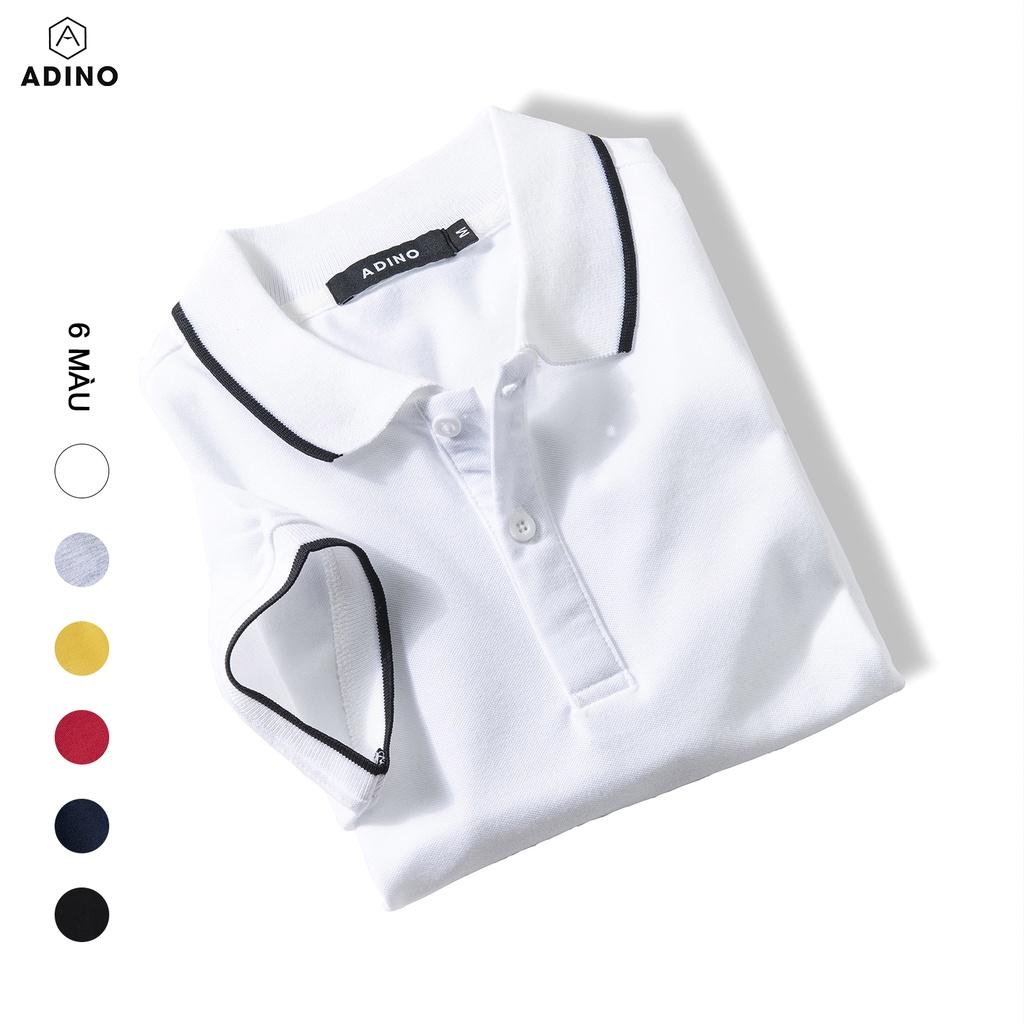 Áo polo nữ ADINO màu trắng phối viền vải cotton co giãn dáng công sở slimfit hơi ôm trẻ trung APN02