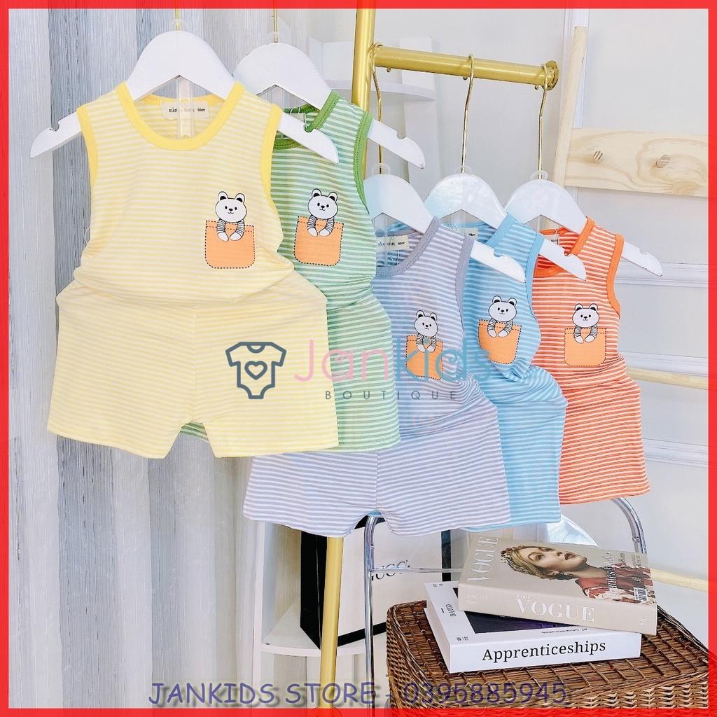 Bộ ba lỗ thun lạnh MINKY MOM hoạ tiết kẻ ngang in hình gấu cho bé trai, bé gái 8-18kg