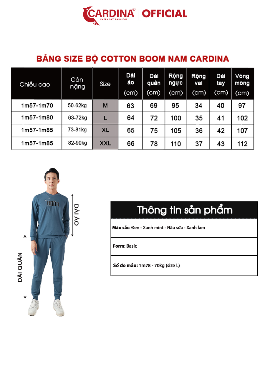 Đồ Bộ Nam CARDINA Chất Cotton Cao Cấp In Chữ Kiểu Dáng Thể Thao Khỏe Khoắn 2BTM07