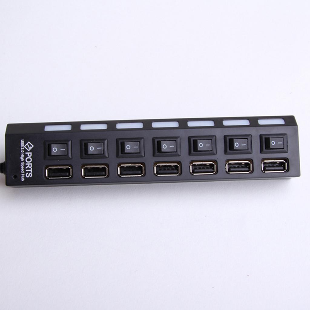 7-Port USB 2.0 Hub w/ High Speed Adapter ON/OFF Switch for PC Splitter