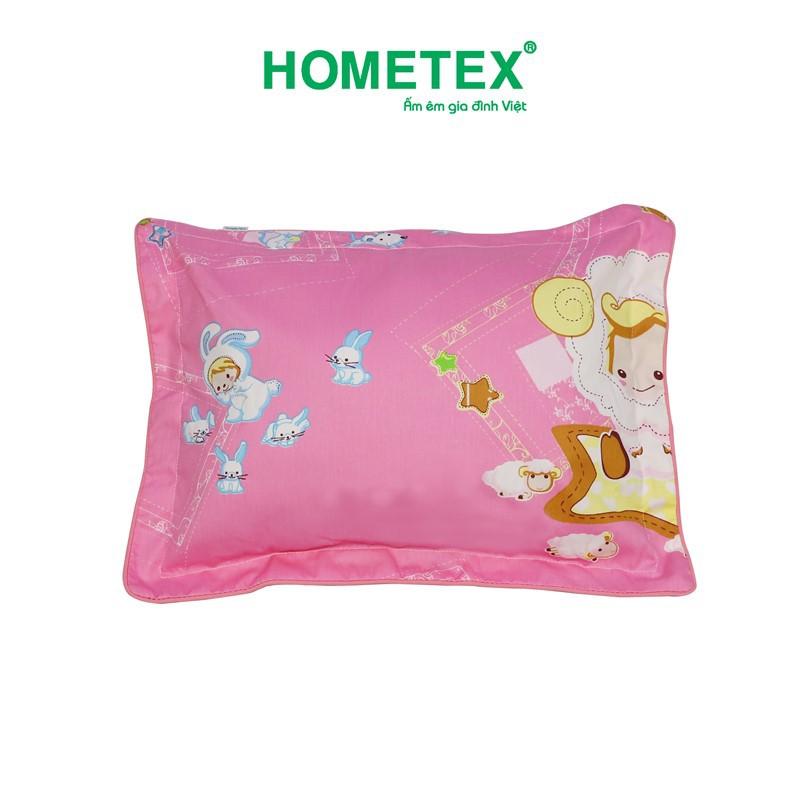 Gối nằm Hometex cho bé 100% cotton - viền bèo cotton hoa thoáng mát ( có 2 size )