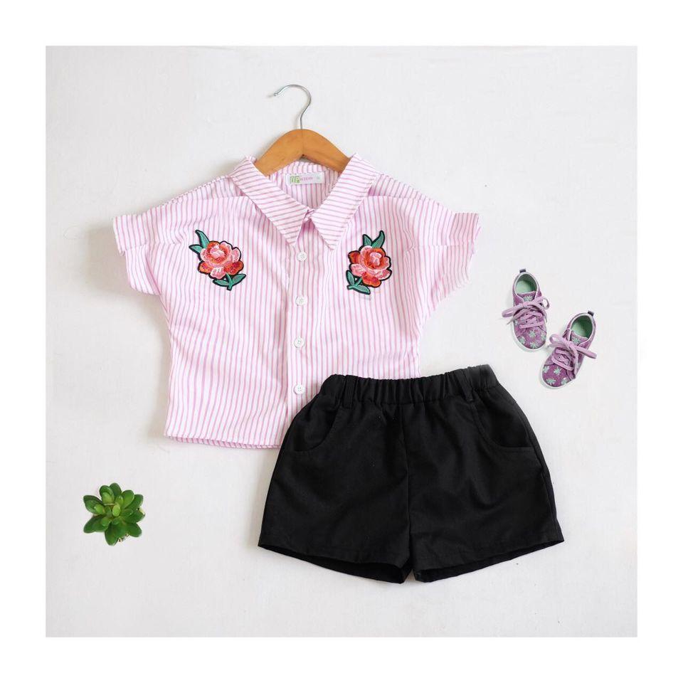 SÉT ÁO SƠ MI THÊU HOA PHỐI QUẦN SHORT