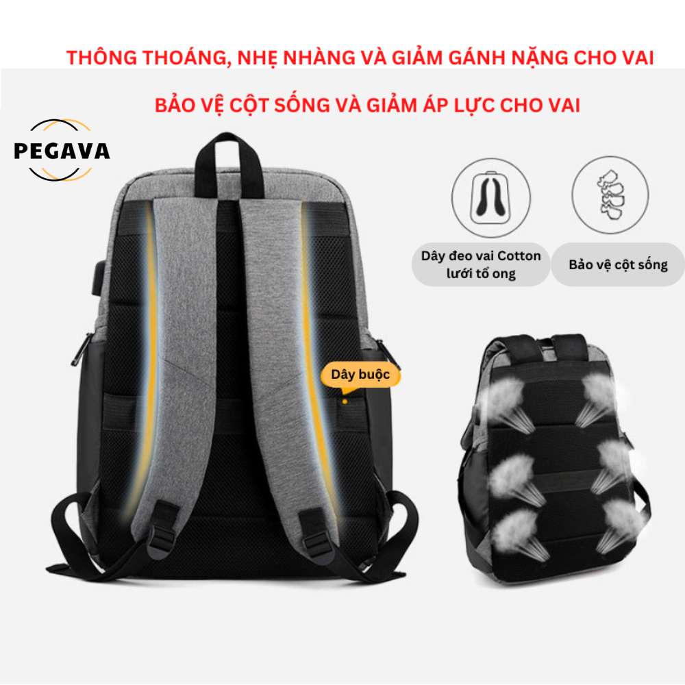 Balo Chống Nước Chống Sốc Laptop PEGAVA Thời Trang Hàn Quốc Có Cổng Sạc Điện Thoại - KP003Đ