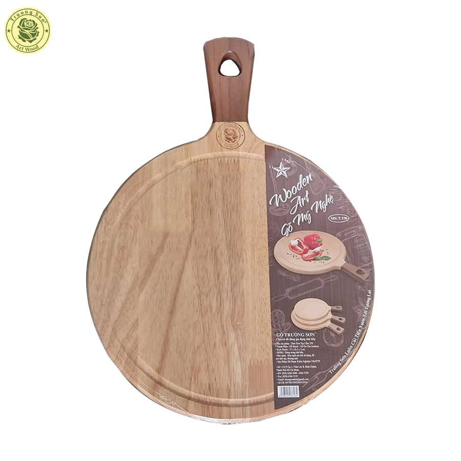 Thớt Gỗ Cao Su Tay Cầm Tròn Dài 34, 37, 40 cm  - Đồ Gỗ Nhà Bếp Thương Hiệu Trường Sơn