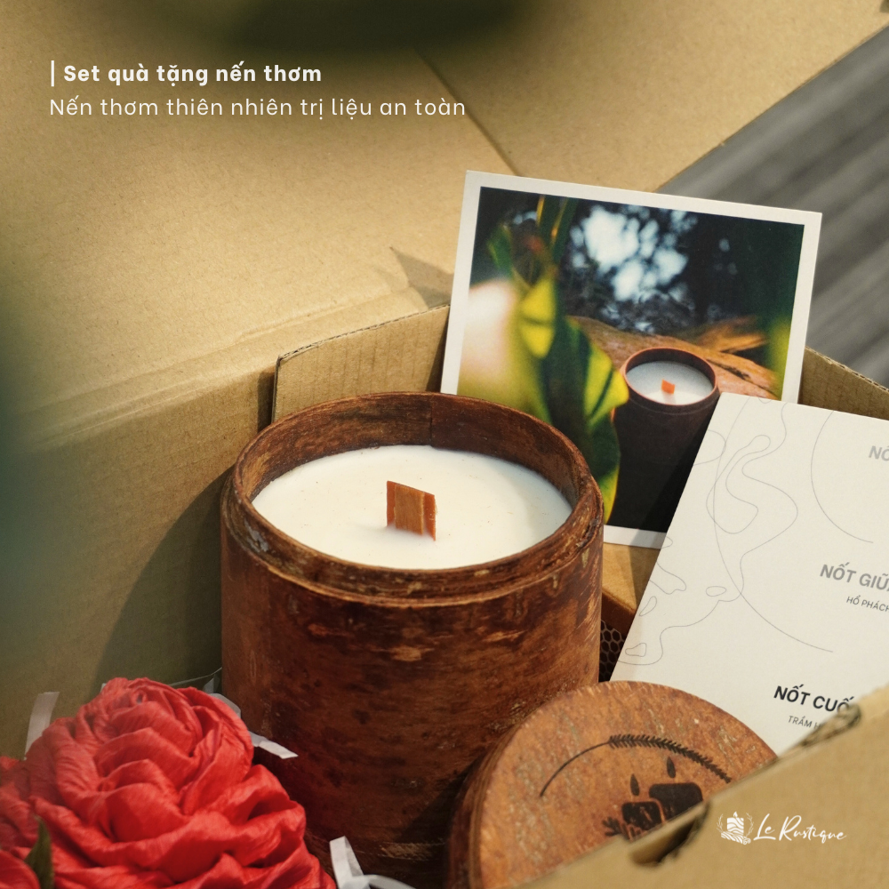Nến Thơm Thủ Công Le Rustique - Set Quà Tặng Nến Thơm 100g - Hũ Nến Vỏ Quế Tự Nhiên - Nến Thơm Ngủ Ngon - Nến Thơm Thư Giãn - Nến Thơm Trị Liệu