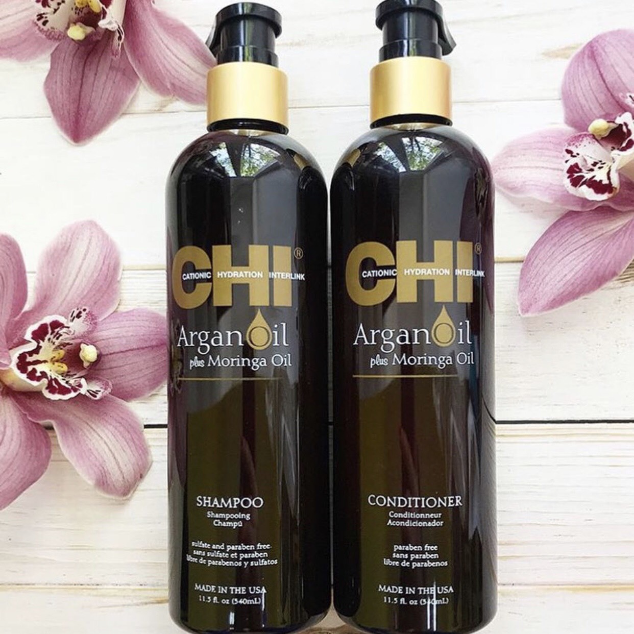 Bộ dầu gội xả CHI Argan Oil Plus Moringa Mỹ 340ml - Dưỡng ẩm mềm mượt trẻ hóa tóc