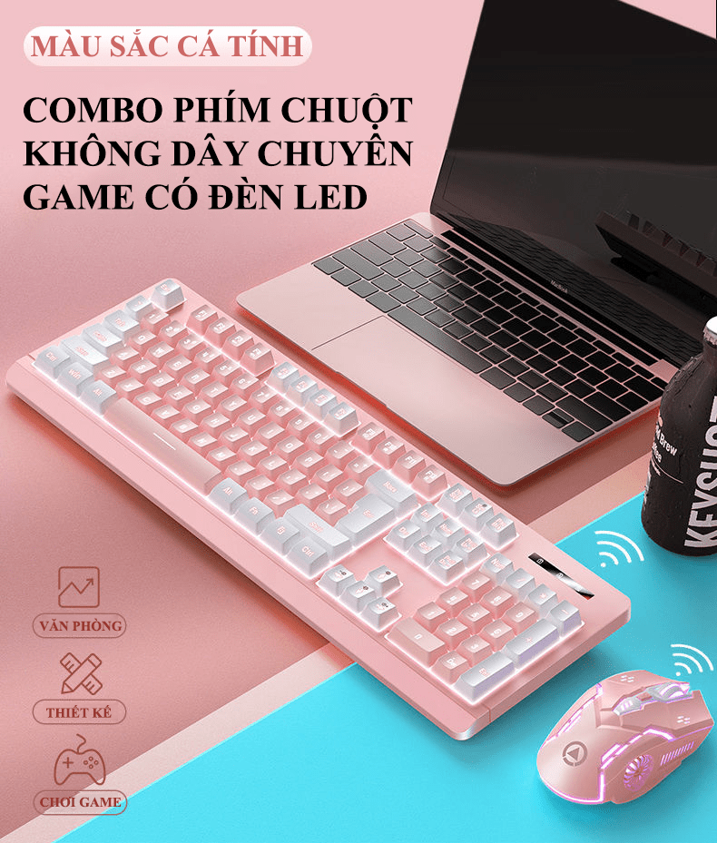 COMBO BÀN PHÍM CHUỘT YD KM-01 KHÔNG DÂY CÓ ĐÈN LED KẾT NỐI BẰNG CHIP USB 2.4G GAMING-HT