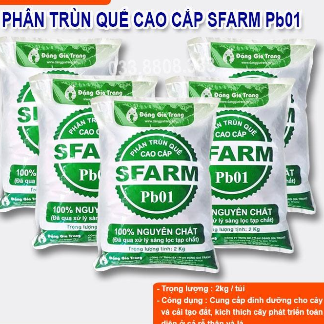 PHÂN TRÙN QUẾ SFARM PB01 KHÔNG MÙI BAO 2KG CHUYÊN DÙNG CHO RAU HOA