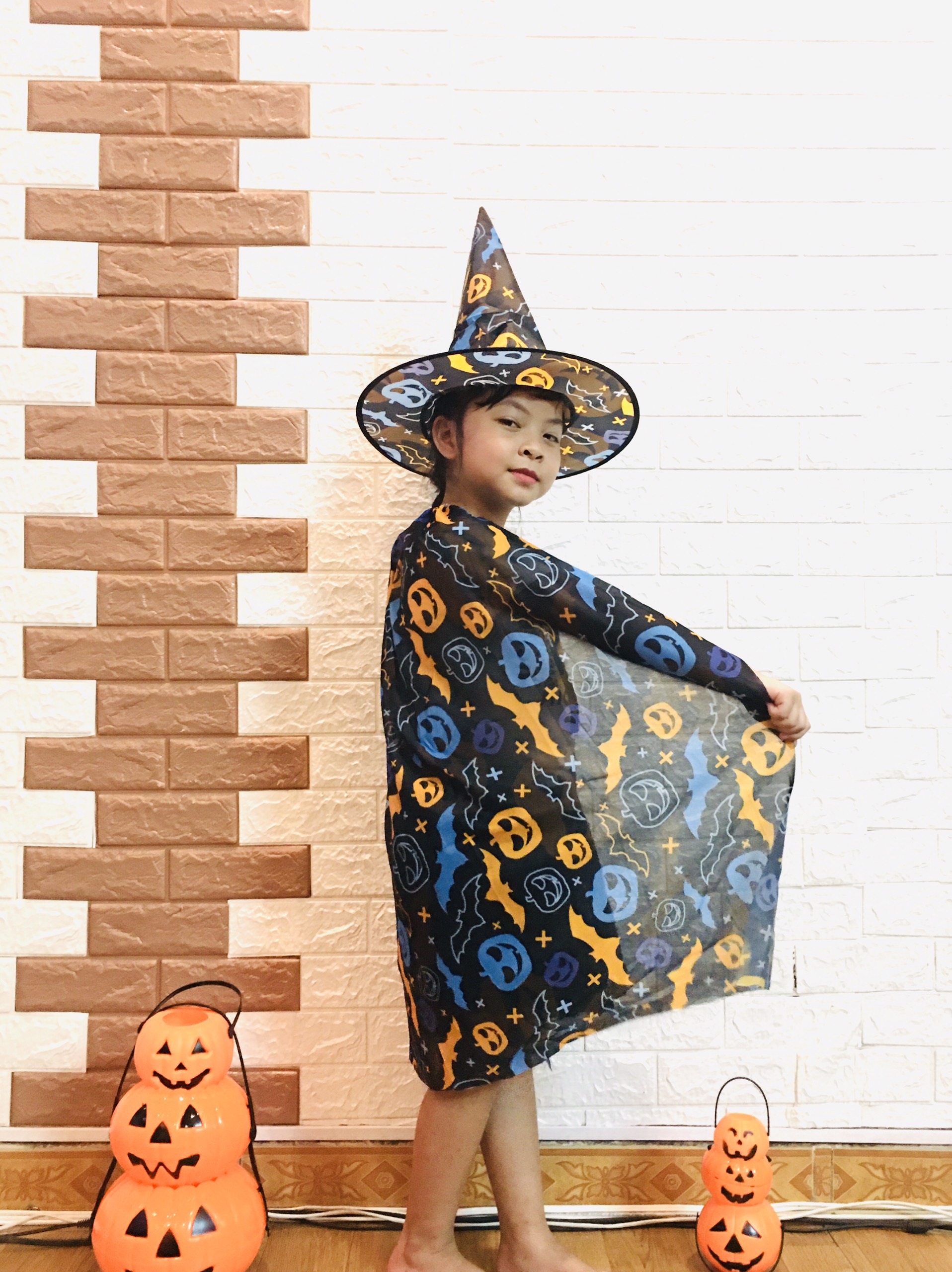 SET Áo choàng phù thuỷ kèm mũ hoá trang Halloween loại dày đẹp