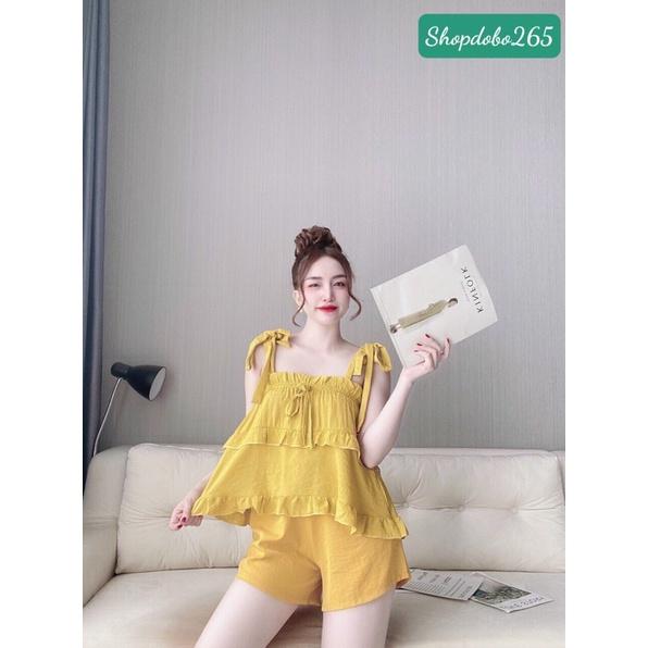 Bộ ngủ 2 dây,đồ bộ nữ mặc nhà đùi vải xô dễ thương size 45-57kg.