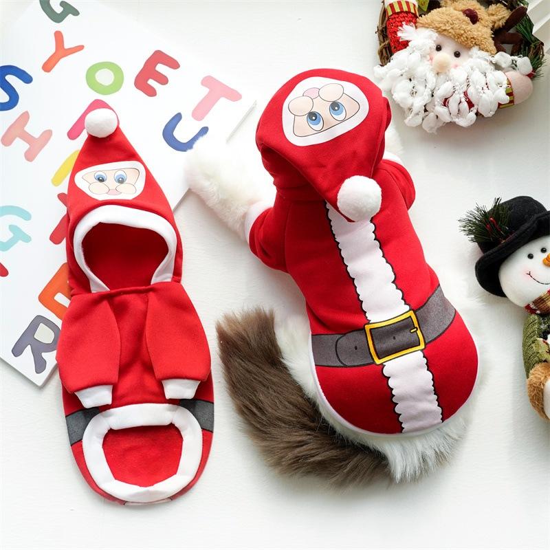 Quần Áo Giáng Sinh Chó Mèo - Váy Noel cho Thú Cưng, Có Mũ, Vải Cotton dày, giữ ấm