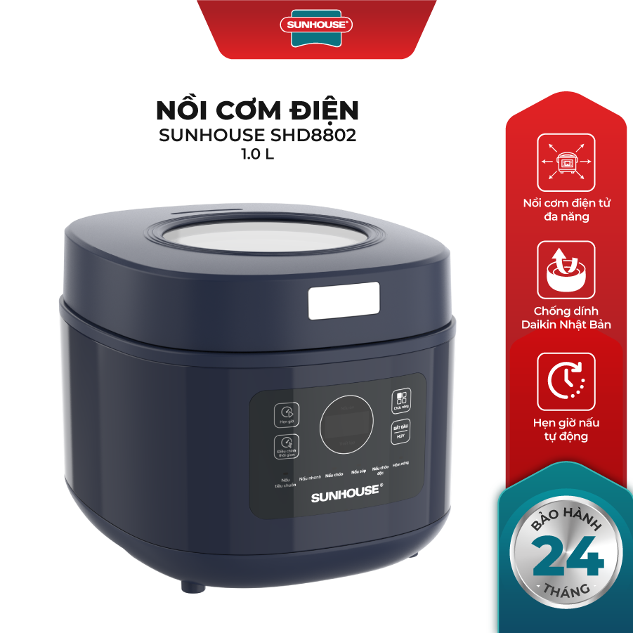 NỒI CƠM ĐIỆN SUNHOUSE SHD8802 (1.0 Lít)- Hàng chính hãng