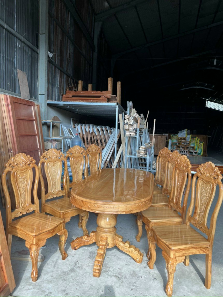 Bộ bàn ăn 8 ghế gỗ gõ đỏ mẫu mới siêu đẹp