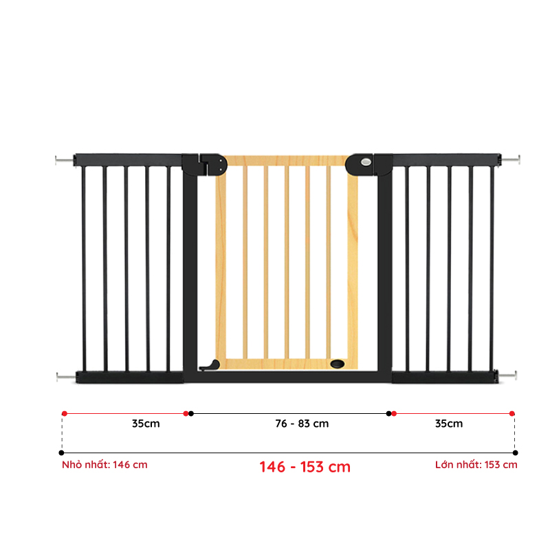Combo 1 Thanh Chặn Cửa, Cầu Thang Không Cần Khoan Tường Babysafe XY006A Cửa Đóng Tự Động & 2 Thanh Nối Dài 35 cm - Hàng nhập khẩu