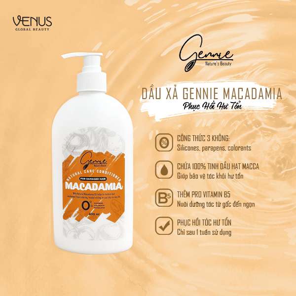 Dầu Xả Gennie Natural Care Dầu Hạt Macca Dành Cho Tóc Hư Tổn 400ml Chính Hãng