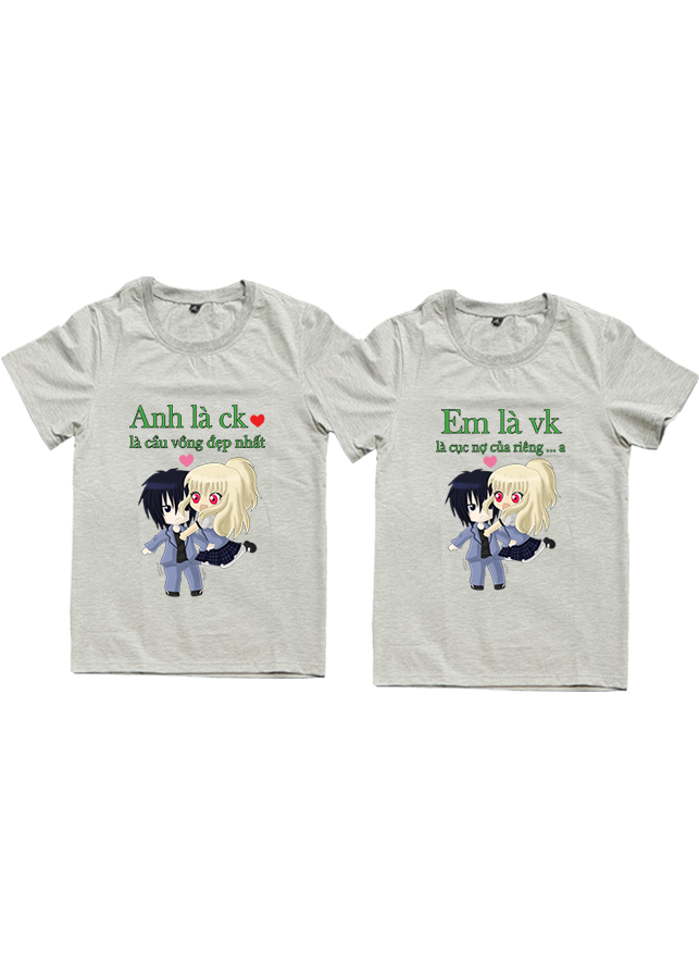 Áo Thun Đôi Họa Tiết Vk Ck Màu Xám