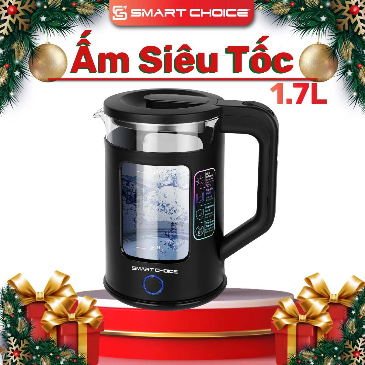 Ấm Siêu Tốc 1.7L SMARTCHOICE SCG-K001, Ấm Đun Siêu Tốc Chịu Lực, Chịu Nhiệt Tốt, Inox 304 An Toàn Cho Sức Khỏe - Hàng Chính Hãng