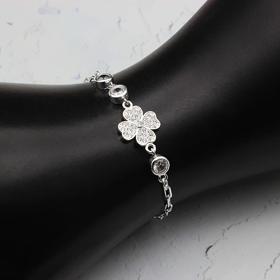 Vòng tay, lắc tay nữ cỏ 4 lá bạc chuẩn 925 may mắn lucky BẠC HIỂU MINH LTU539