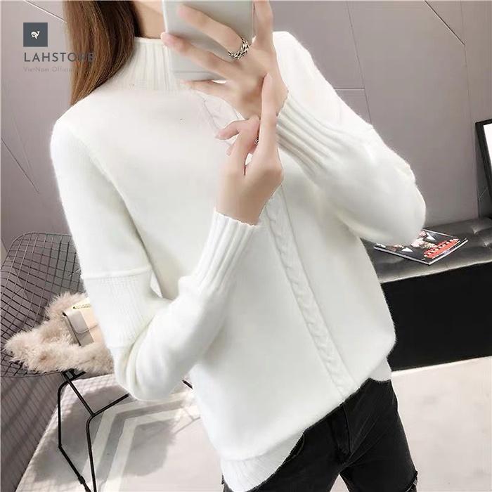 Áo len nữ cổ 3 phân trần gân thừng ấm áp LAHSTORE thu đông 2021 (Đen)