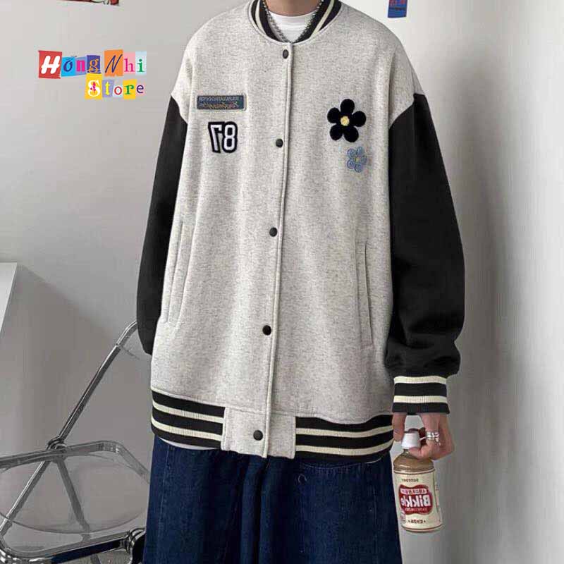 Áo Khoác Bomber Thêu Hoa 87 Viền Cổ Ulzzang Unisex Dáng Rộng Nam Nữ - MM