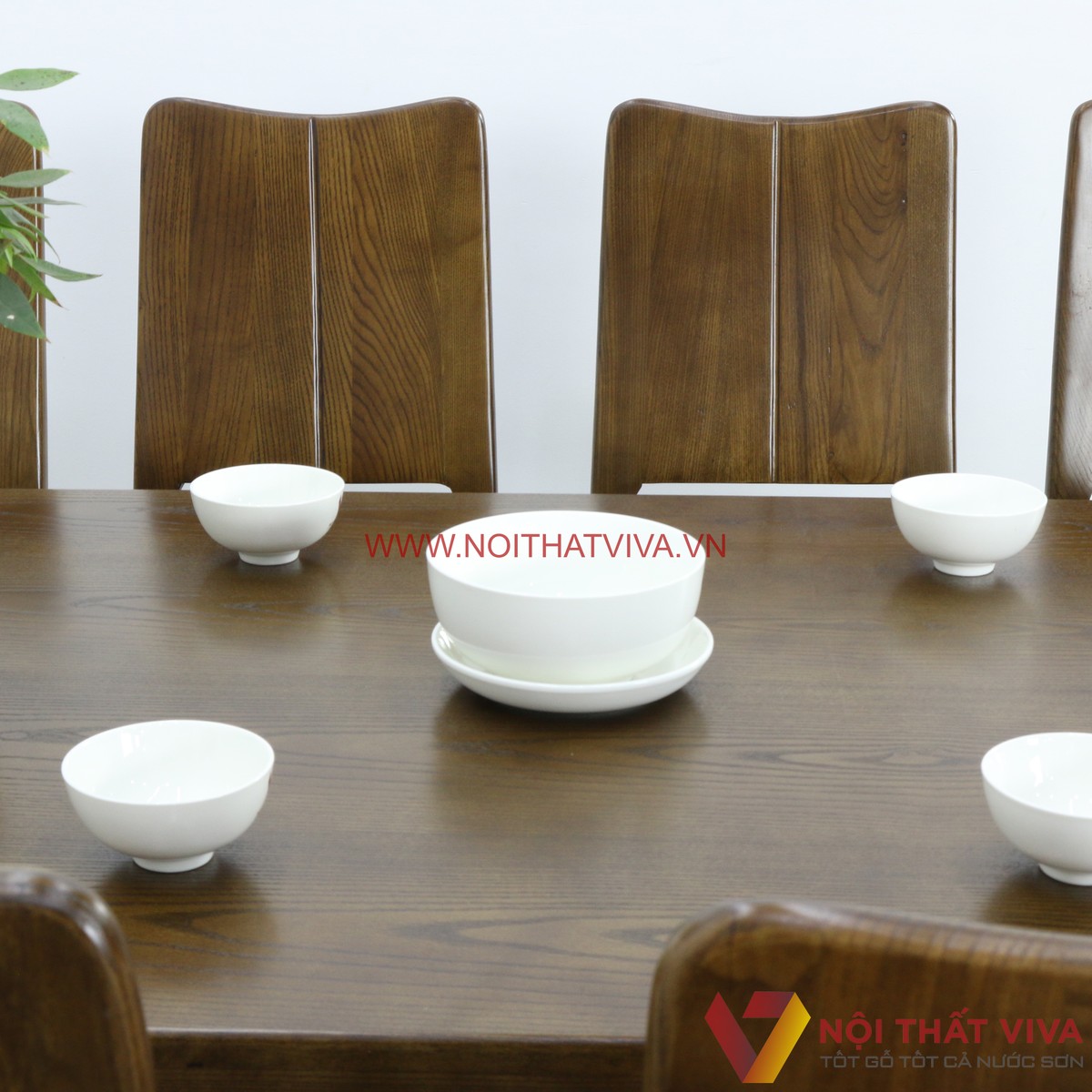 Bộ Bàn Ăn 8 Ghế Gỗ Sồi Nga Chân Chữ U Màu Óc Chó Đẹp Sang Trọng